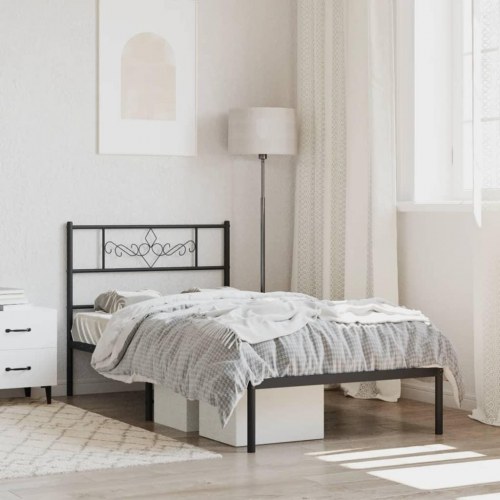 Sengeramme med sengegavl 75x190 cm metal sort