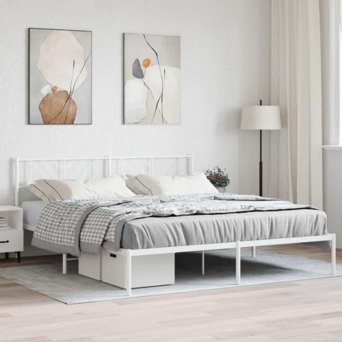 Sengeramme med sengegavl 180x200 cm metal hvid