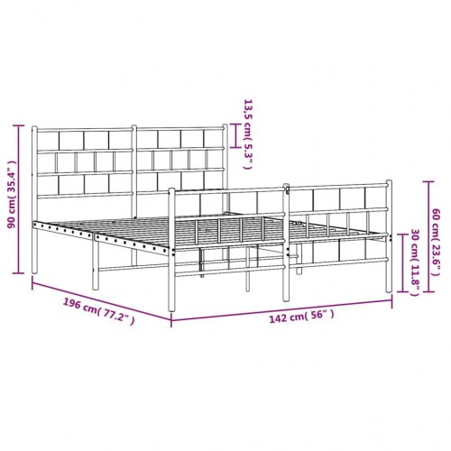Sengeramme i metal med gavl og fodgærde 135×190 cm - sort