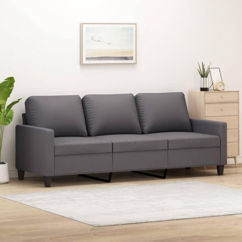 3-personers sofa 180 cm i gråt kunstlæder