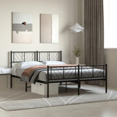 Sengeramme i metal med sengegavl og fodgærde 120x200 cm - sort