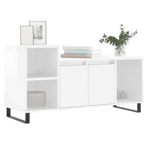 Tv-bord 100x35x55 cm konstrueret træ hvid højglans