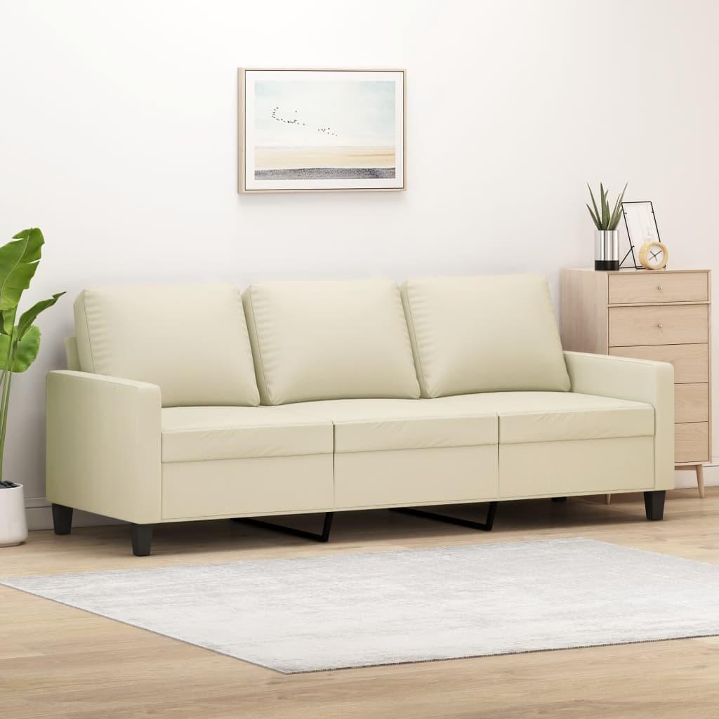 3-personers sofa 180 cm kunstlæder cremefarvet billede