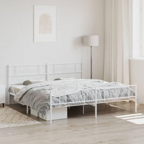 Sengeramme med gavl og fodgærde 183×213 cm - metal, hvid