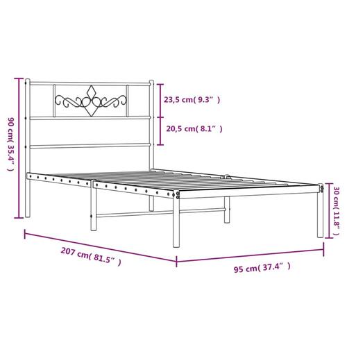Sengeramme med sengegavl 90x200 cm metal hvid