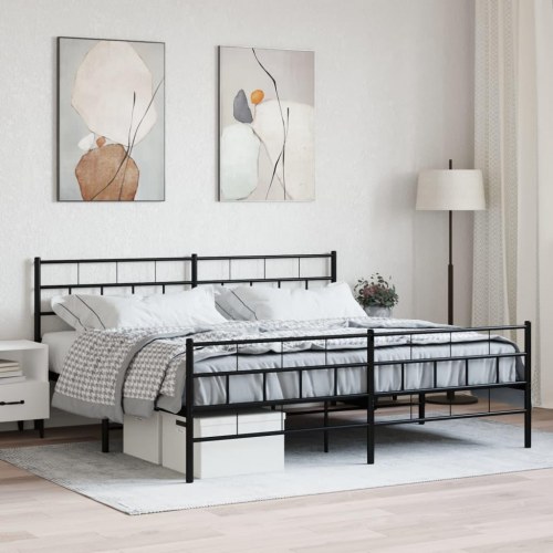 Sengeramme med sengegavl og fodgærde 183×213 cm - metal, sort