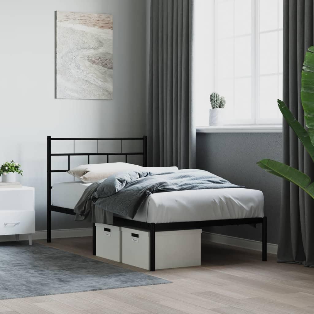 Sengeramme med sengegavl i metal - 100 x 190 cm, sort