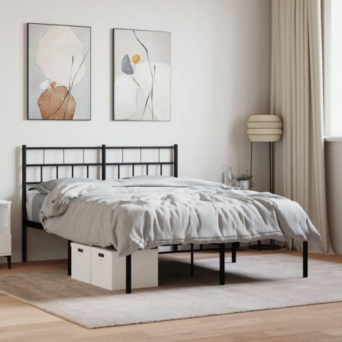 Sengeramme med sengegavl 135×190 cm - metal, sort