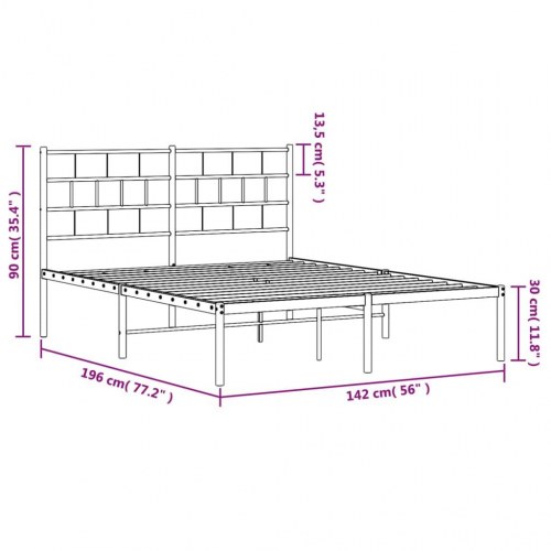 Sengeramme med sengegavl 135×190 cm - metal, sort