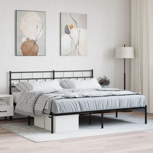 Sengeramme med sengegavl i metal - 183×213 cm, sort