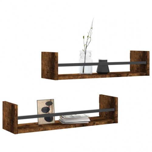 Væghylder med stænger 2 stk. 60x16x14 cm røget egetræsfarve