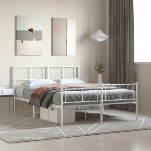 Sengeramme i metal med gavl og fodgærde 150×200 cm - hvid