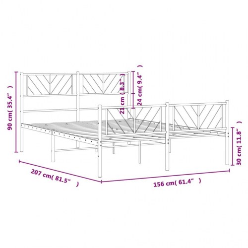 Sengeramme i metal med gavl og fodgærde 150×200 cm - hvid