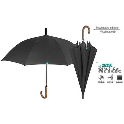 Paraply Perletti GOLF 69/8 Træ Sort Mikrofiber Ø 120 cm