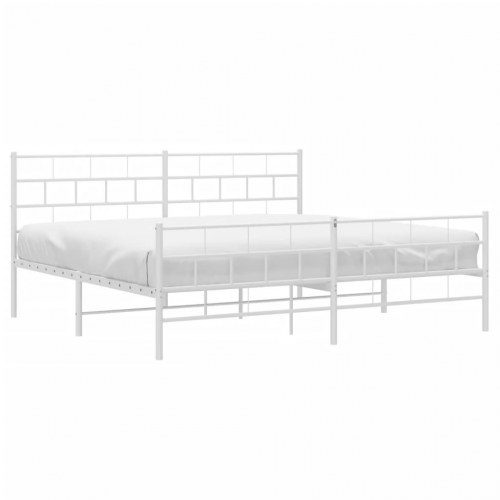 Sengeramme i metal med sengegavl og fodgærde 200×200 cm - hvid