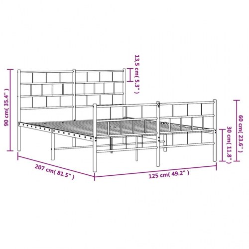 Sengeramme i metal med gavl og fodgærde 120x200 cm - hvid