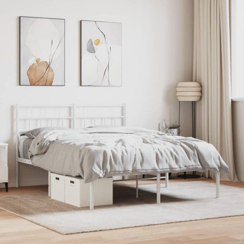 Sengeramme med sengegavl 140x200 cm - metal, hvid