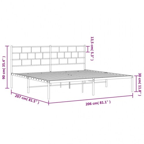 Sengeramme med sengegavl 200x200 cm metal hvid