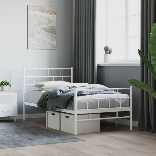 Sengeramme med gavl og fodgærde 100x200 cm - metal, hvid