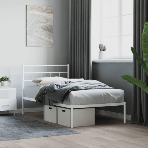 Sengeramme med sengegavl 80×200 cm - metal, hvid