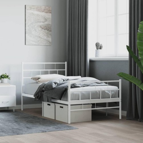 Sengeramme i metal med sengegavl og fodgærde 107×203 cm - hvid