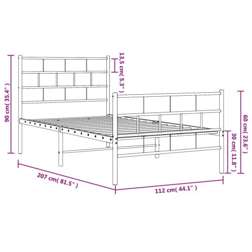 Sengeramme i metal med sengegavl og fodgærde 107×203 cm - hvid