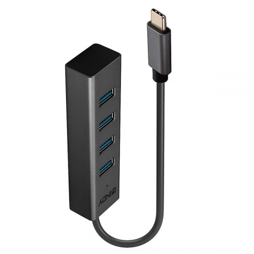 LINDY USB-C til 4x USB-A 3.2 hub - grå, 30 cm