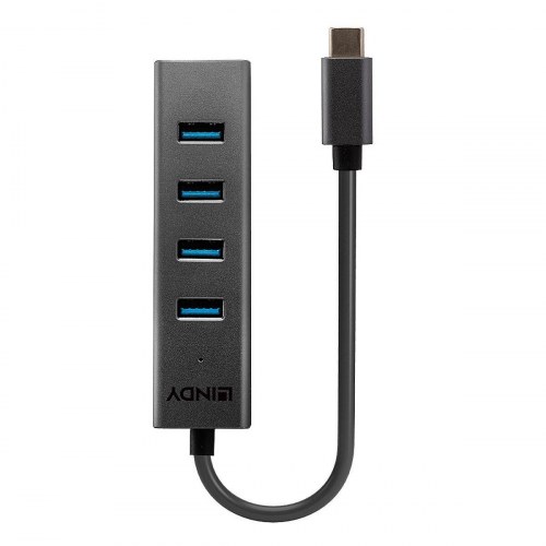LINDY USB-C til 4x USB-A 3.2 hub - grå, 30 cm