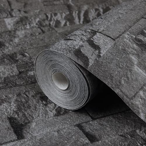3D-tapet 10x0,53 m sten-look ikke-vævet sort