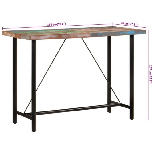 Barbord 150 × 70 × 107 cm i massivt genbrugstræ med jernstel