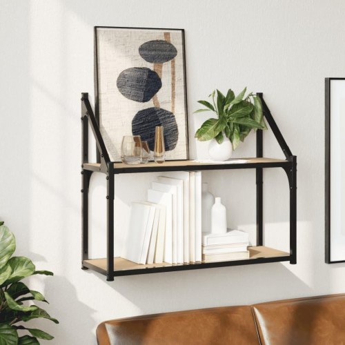 Vægreol med 2 hylder i sonoma-eg - 60×21×51 cm, konstrueret træ og stål