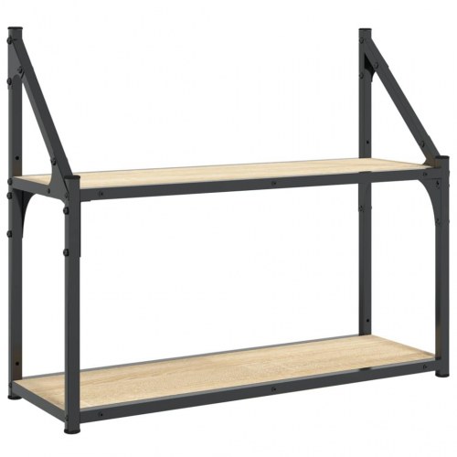 Vægreol med 2 hylder i sonoma-eg - 60×21×51 cm, konstrueret træ og stål