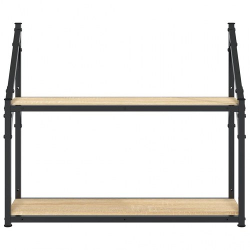 Vægreol med 2 hylder i sonoma-eg - 60×21×51 cm, konstrueret træ og stål