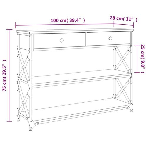 Konsolbord 100x28x75 cm konstrueret træ brun egetræsfarve