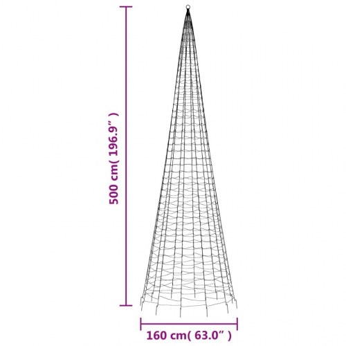 LED-juletræ til flagstang - 1534 LED’er, 500 cm, flerfarvet