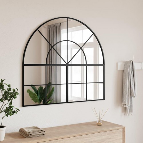 Vægspejl 100 × 90 cm - buet ramme i sort jern
