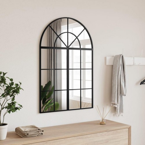 Vægspejl 60 × 90 cm - buet jernramme, sort