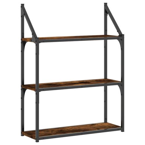 Vægreol med 3 hylder 60x21x78,5 cm konstrueret træ røgfarvet eg