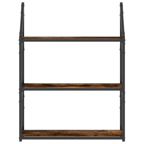 Vægreol med 3 hylder 60x21x78,5 cm konstrueret træ røgfarvet eg