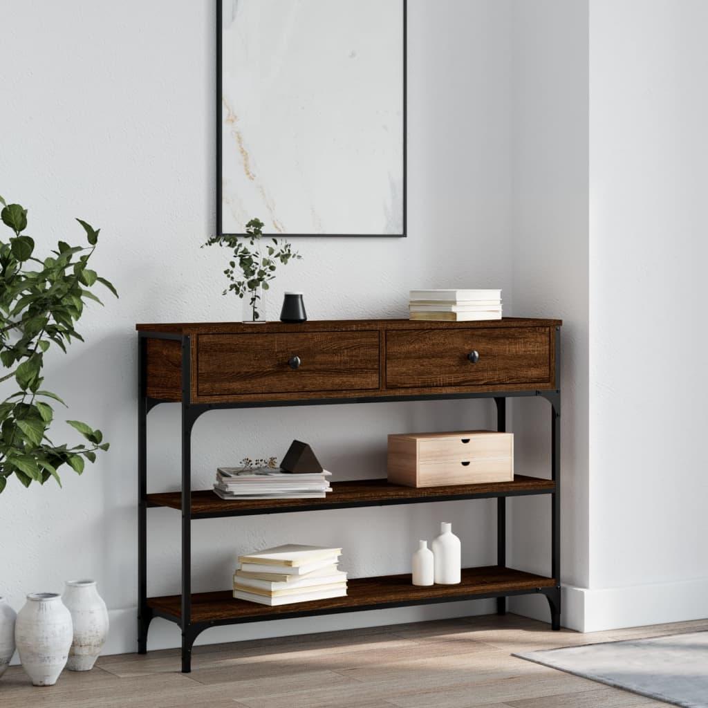 Konsolbord 100x25x75 Cm Konstrueret Træ Brun Egetræsfarve