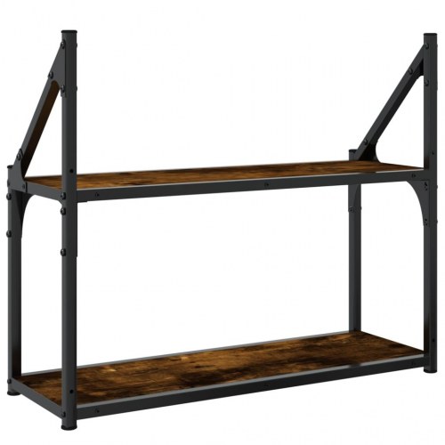 Vægreol med 2 hylder - 60×21×51 cm - konstrueret træ i røget eg