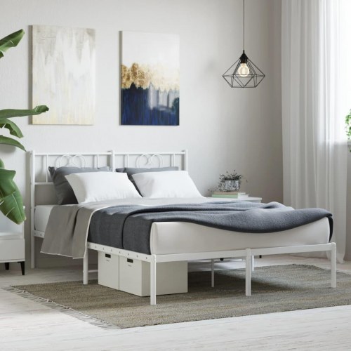 Sengeramme med sengegavl 140×190 cm - metal, hvid