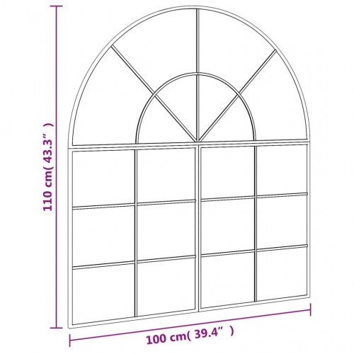 Vægspejl 100×110 cm - buet ramme i sort jern