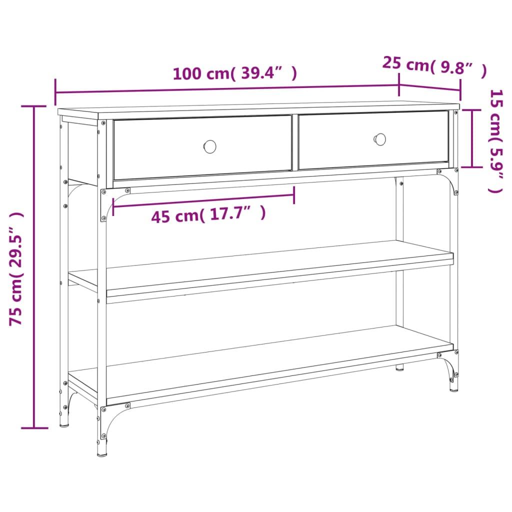 Konsolbord 100x25x75 cm konstrueret træ sonoma-eg