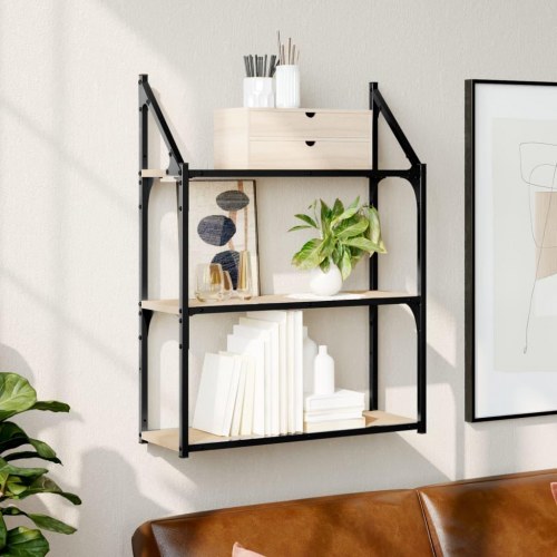 Vægreol med 3 hylder 60×21×78,5 cm - konstrueret træ i sonoma-eg