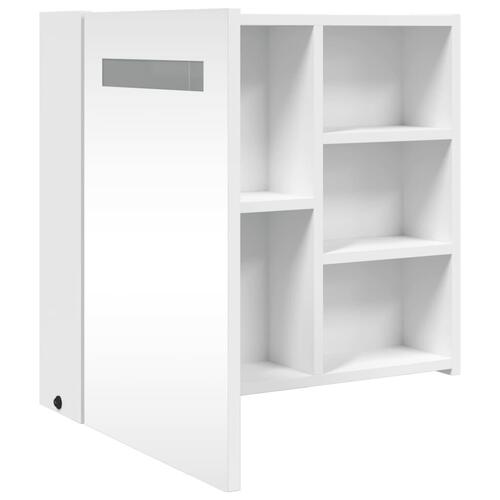 Badeværelsesskab med spejl og LED-lys 60x13x52 hvid