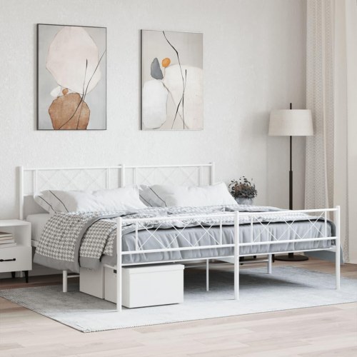 Sengeramme med sengegavl og fodgærde 180x200 cm metal hvid