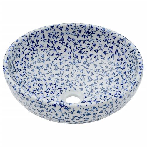 Håndvask til bordplade Φ41x14 cm rund keramik hvid og blå