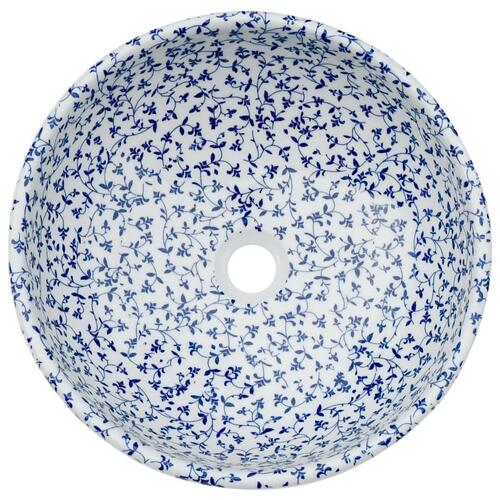 Håndvask til bordplade Φ41x14 cm rund keramik hvid og blå