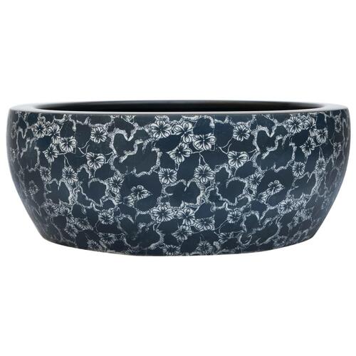 Håndvask til bordplade Φ41x14 cm rund keramik sort og blå